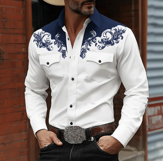 Ridgewood | Western Embroidered Button Shirt — Blue — Alfa Empire, view 2