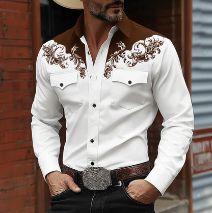 Ridgewood | Western Embroidered Button Shirt — Brown — Alfa Empire, view 3