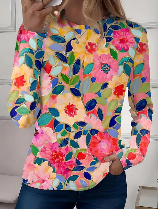 Robyn | Casual Long Sleeves Crew Neck Floral Shirt — MultiColor — Alfa Empire, view 2