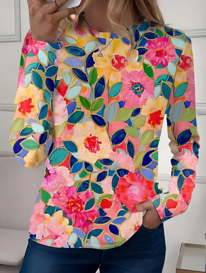 Robyn | Casual Long Sleeves Crew Neck Floral Shirt — MultiColor — Alfa Empire, view 2