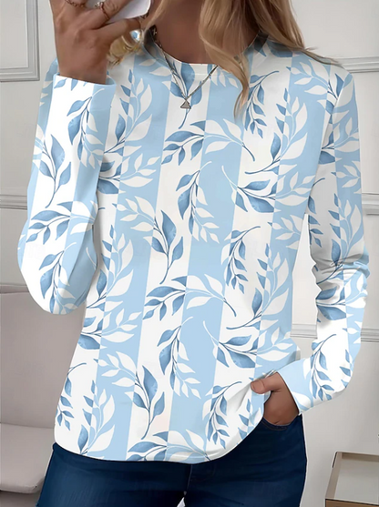 Robyn | Casual Long Sleeves Crew Neck Floral Shirt — Light Blue — Alfa Empire, view 5