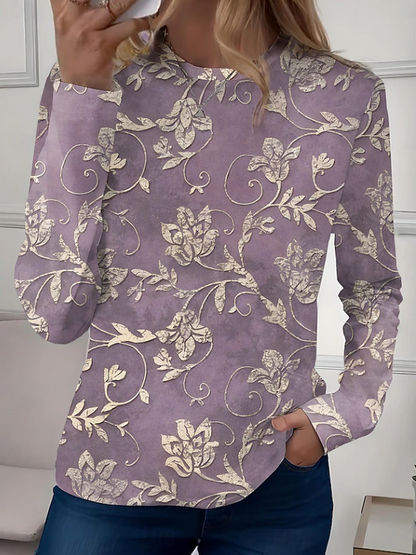 Robyn | Casual Long Sleeves Crew Neck Floral Shirt — Purple — Alfa Empire, view 6