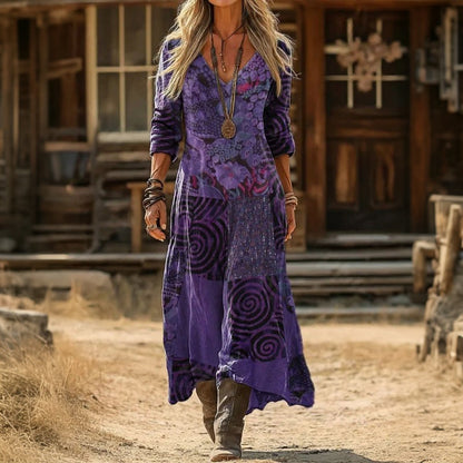 Romy | Vintage Patch Long Sleeve Casual Dress — Purple — Alfa Empire, view 1