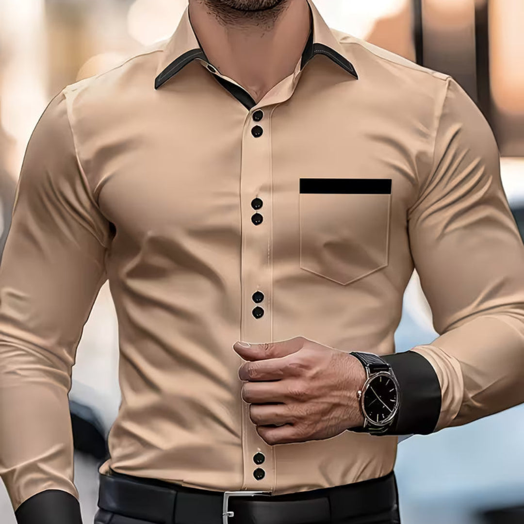 Ronel | Classic Button Collared Fit Shirt — Beige — Alfa Empire, view 2