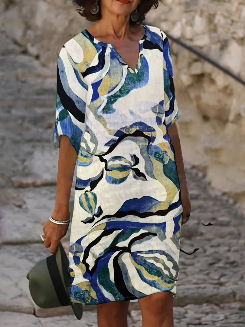 Rosaline | Refined Printed Summer Dress — Blue — Alfa Empire, view 2