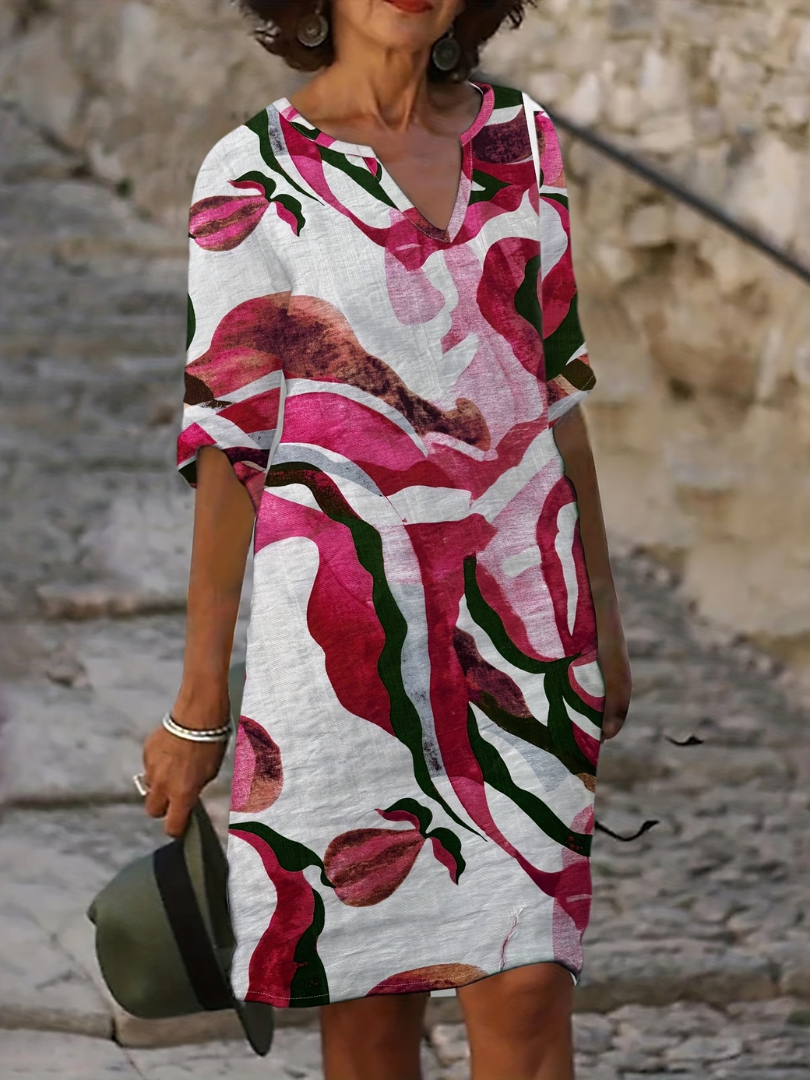 Rosaline | Refined Printed Summer Dress — Pink — Alfa Empire, view 3
