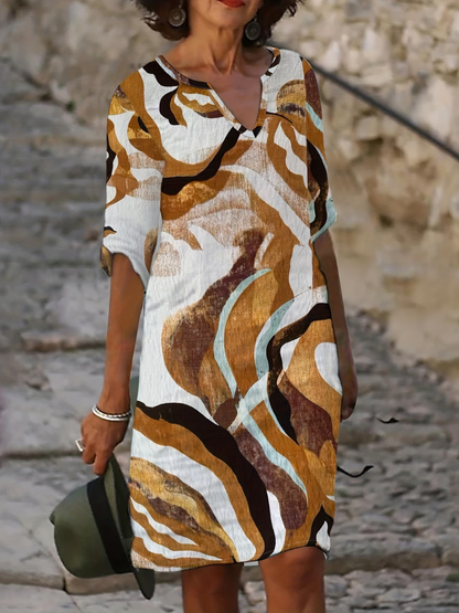 Rosaline | Refined Printed Summer Dress — Brown — Alfa Empire, view 4