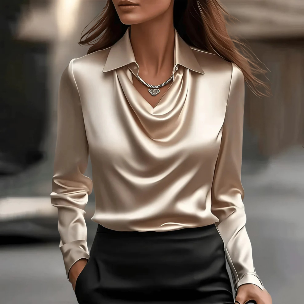 Rosanna | Refined Satin Blouse — Gold — Alfa Empire, view 1