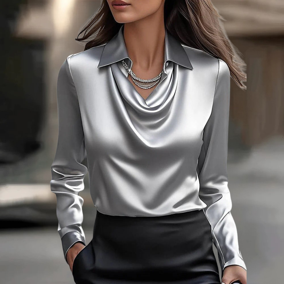 Rosanna | Refined Satin Blouse — Silver — Alfa Empire, view 2