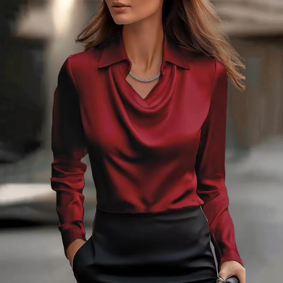 Rosanna | Refined Satin Blouse — Wine Red — Alfa Empire, view 7