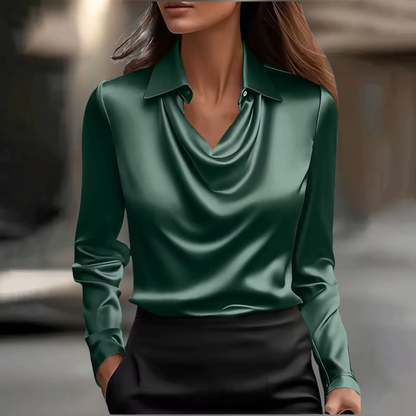 Rosanna | Refined Satin Blouse — Green — Alfa Empire, view 8
