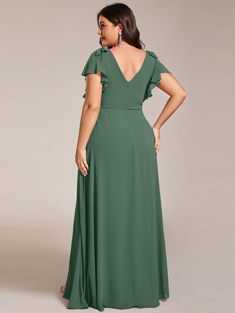 Chiffon Short Sleeve with Bowknot High Front Slit A-Line Bridesmaid Dress
