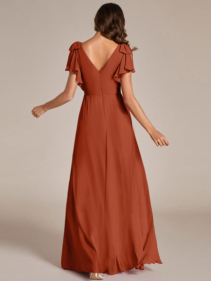 Chiffon Short Sleeve with Bowknot High Front Slit A-Line Bridesmaid Dress