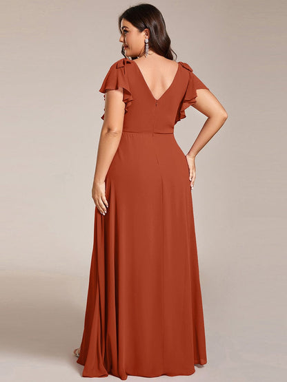 Chiffon Short Sleeve with Bowknot High Front Slit A-Line Bridesmaid Dress