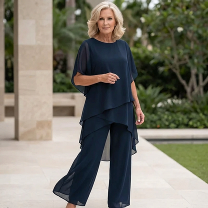 Rowena | Refined Draped Palazzo Pants Set — Blue — Alfa Empire, view 1