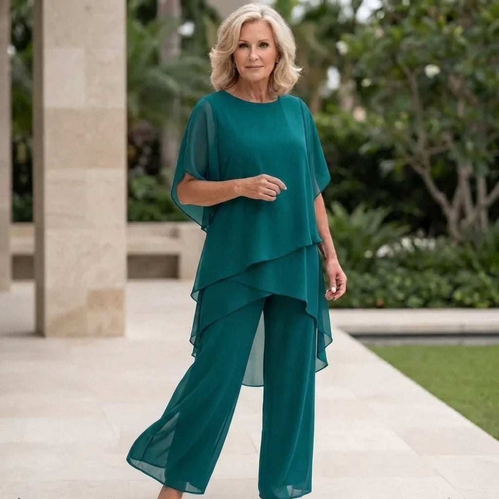 Rowena | Refined Draped Palazzo Pants Set — Turquoise — Alfa Empire, view 11