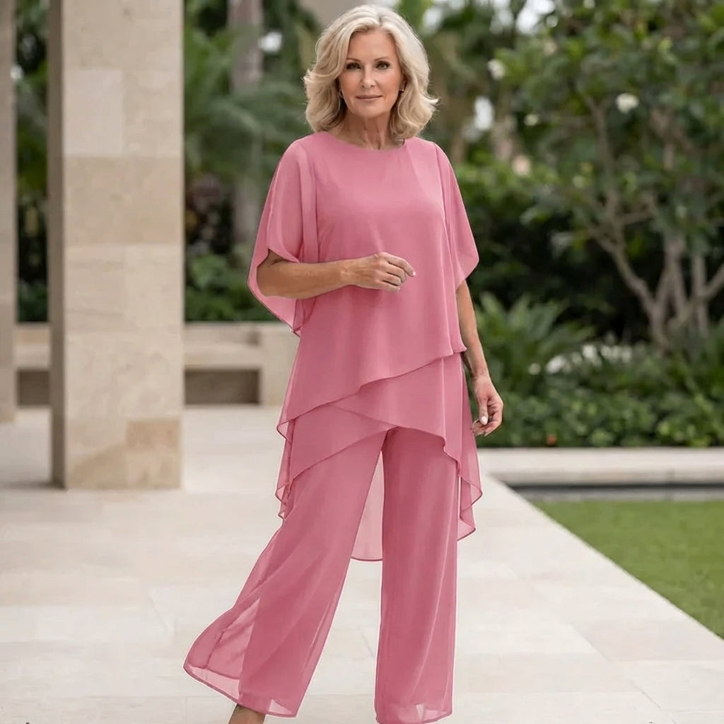 Rowena | Refined Draped Palazzo Pants Set — Pink — Alfa Empire, view 12