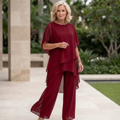 Rowena | Refined Draped Palazzo Pants Set — Red — Alfa Empire, view 13