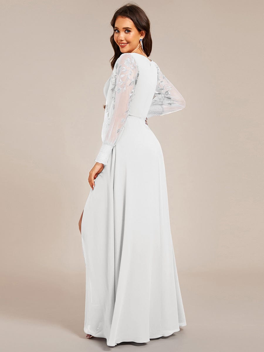 Chiffon See-Through Long Sleeve V-Neck High Slit Formal Evening Dress