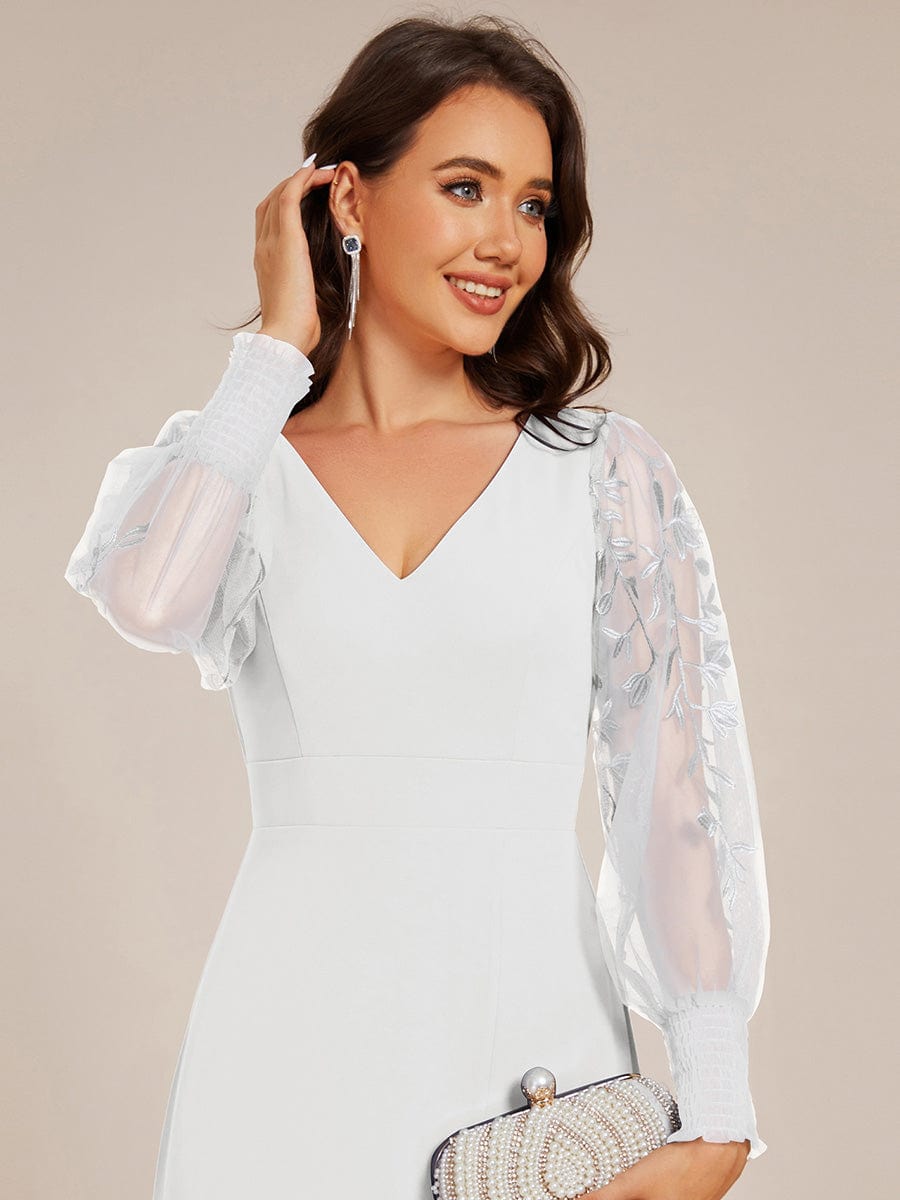 Chiffon See-Through Long Sleeve V-Neck High Slit Formal Evening Dress