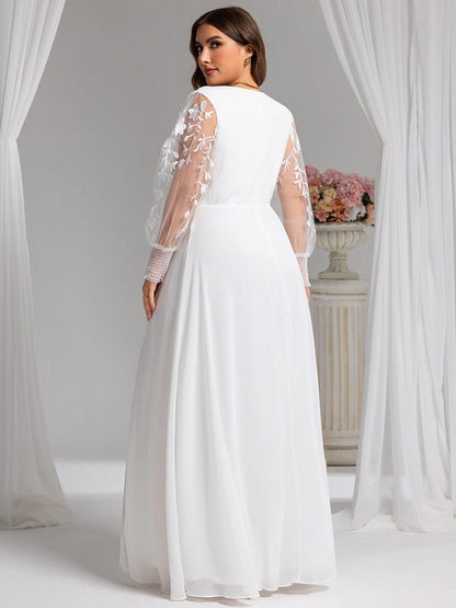 Chiffon See-Through Long Sleeve V-Neck High Slit Formal Evening Dress
