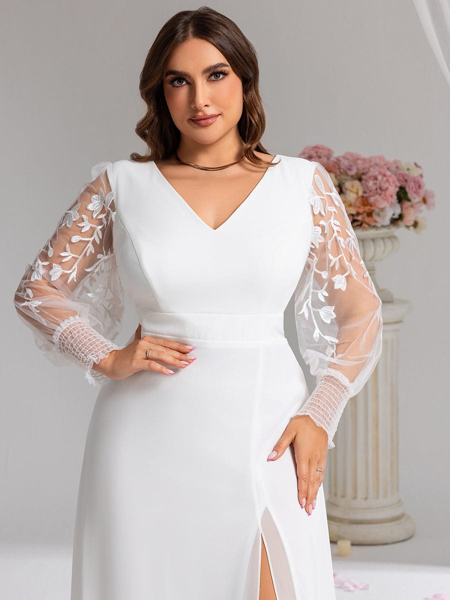 Chiffon See-Through Long Sleeve V-Neck High Slit Formal Evening Dress