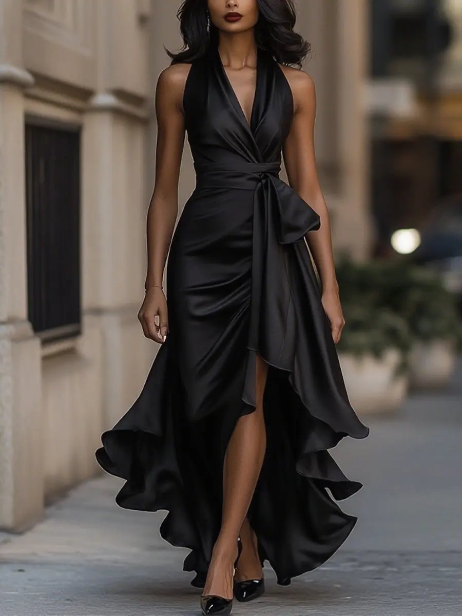 Sabrina | Refined Halterneck Maxi Dress — Black — Alfa Empire, view 2