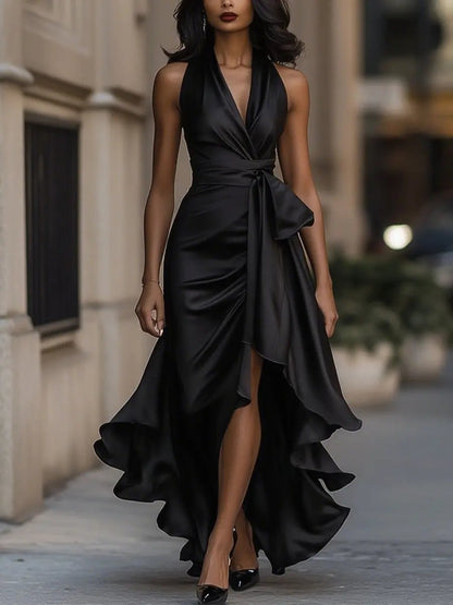 Sabrina | Refined Halterneck Maxi Dress — Black — Alfa Empire, view 2