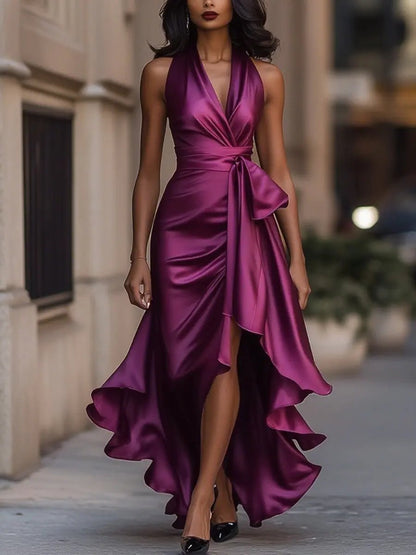 Sabrina | Refined Halterneck Maxi Dress — Dark Pink — Alfa Empire, view 7