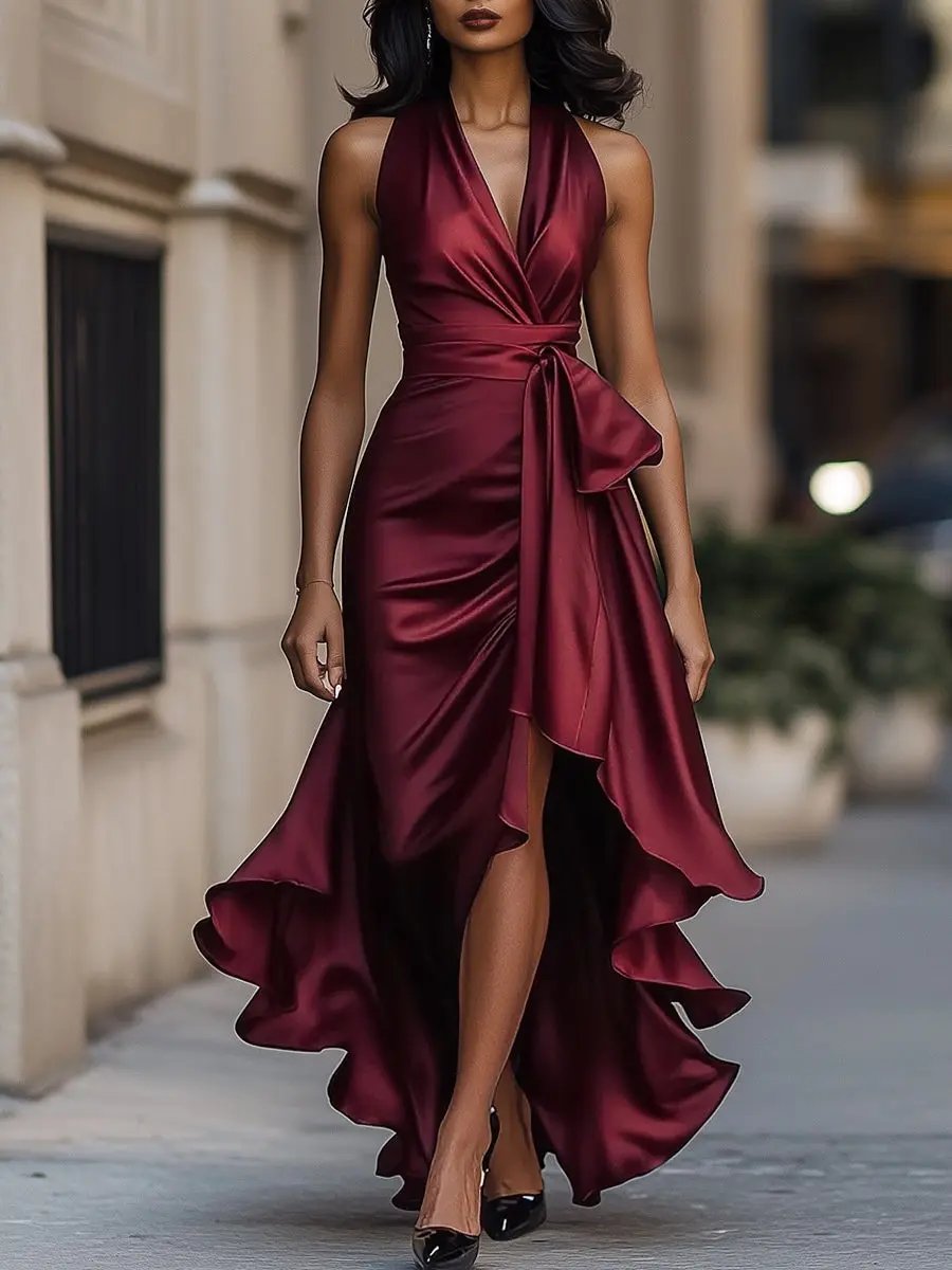 Sabrina | Refined Halterneck Maxi Dress — Burgundy — Alfa Empire, view 8