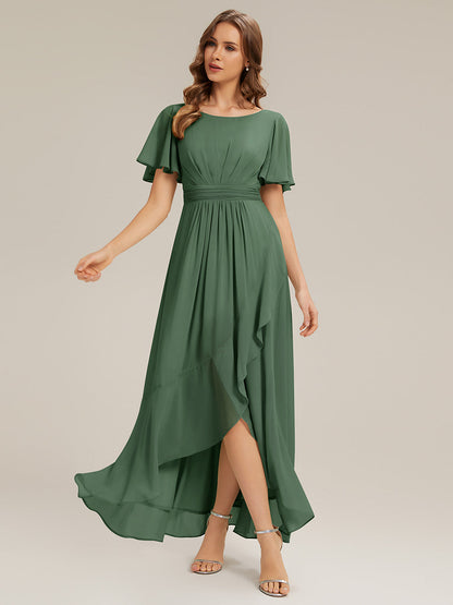 Chiffon Ruffle Short Sleeve Wedding Guest Dress