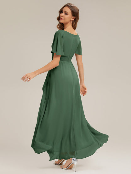 Chiffon Ruffle Short Sleeve Wedding Guest Dress