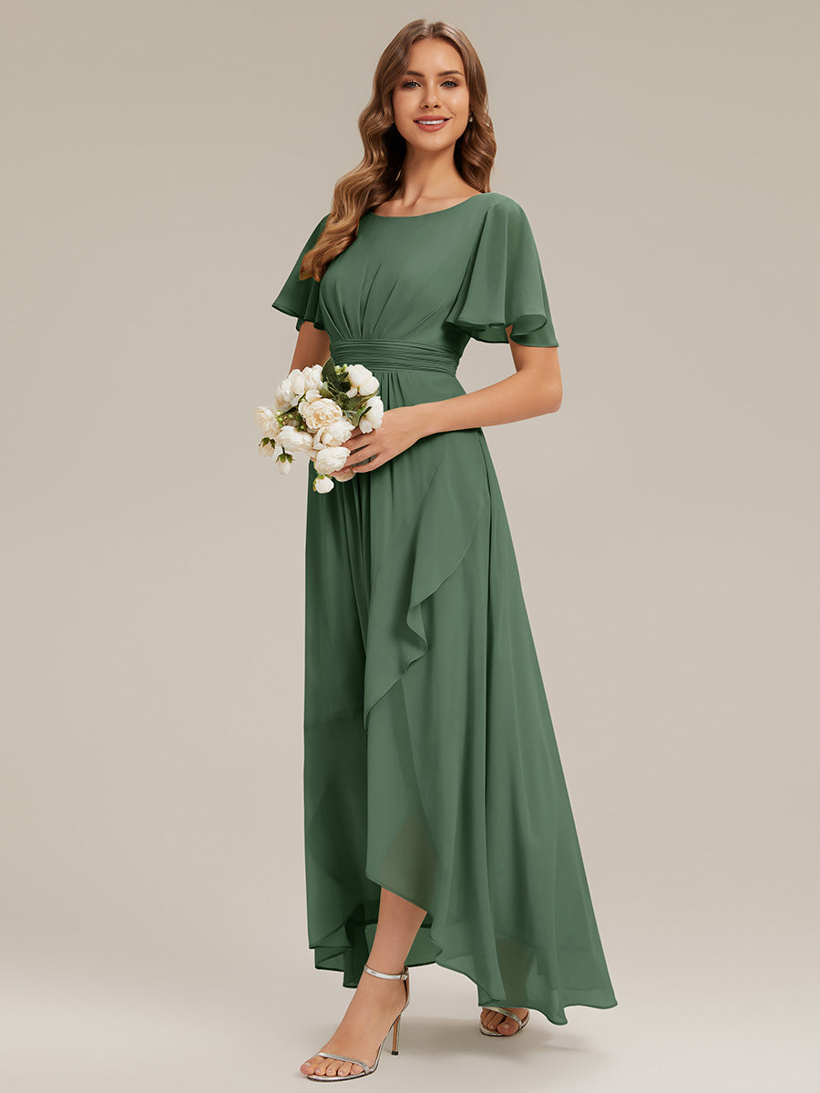 Chiffon Ruffle Short Sleeve Wedding Guest Dress