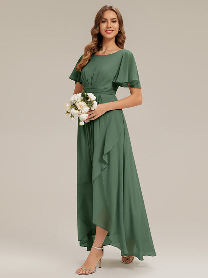 Chiffon Ruffle Short Sleeve Wedding Guest Dress
