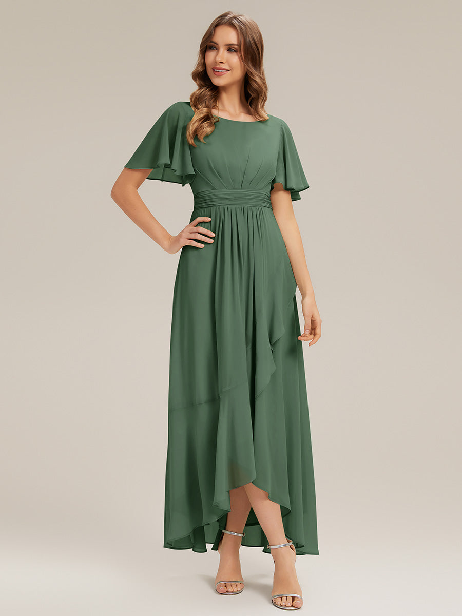 Chiffon Ruffle Short Sleeve Wedding Guest Dress