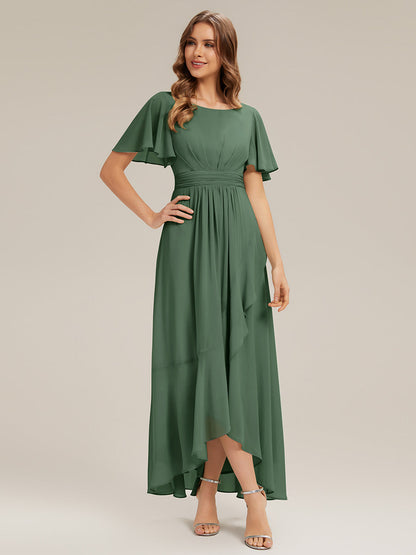 Chiffon Ruffle Short Sleeve Wedding Guest Dress