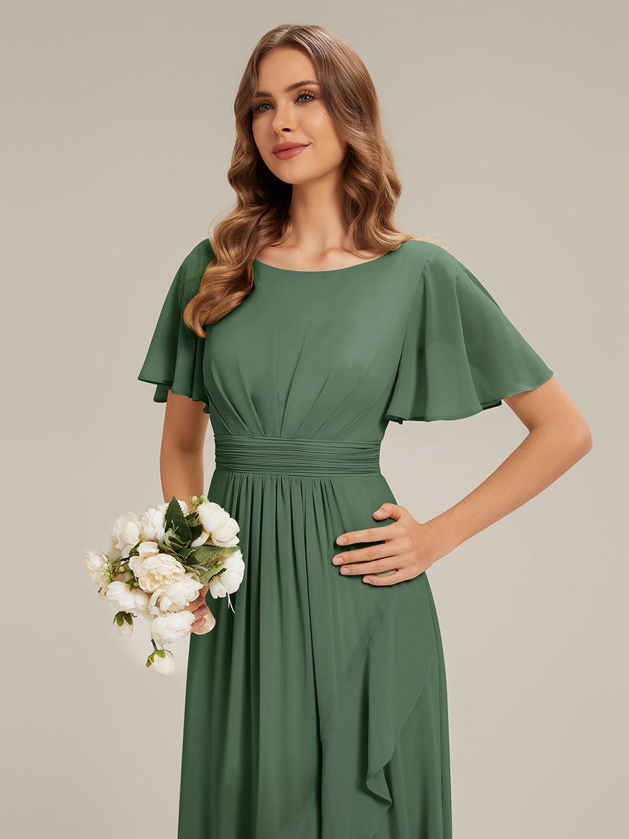 Chiffon Ruffle Short Sleeve Wedding Guest Dress