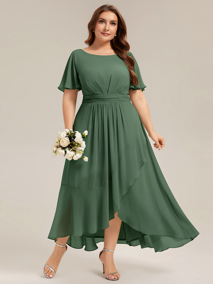 Chiffon Ruffle Short Sleeve Wedding Guest Dress