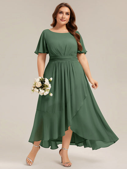 Chiffon Ruffle Short Sleeve Wedding Guest Dress