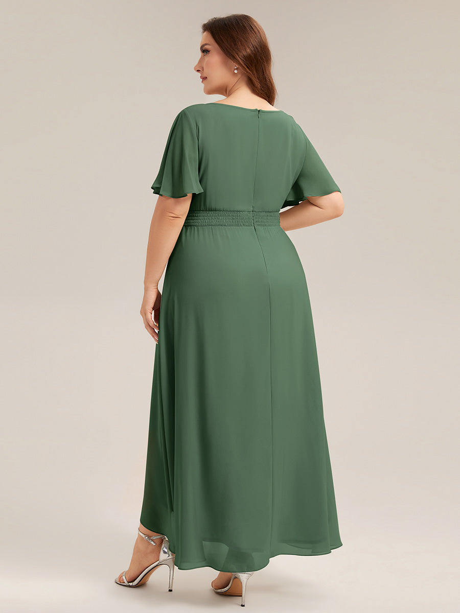 Chiffon Ruffle Short Sleeve Wedding Guest Dress