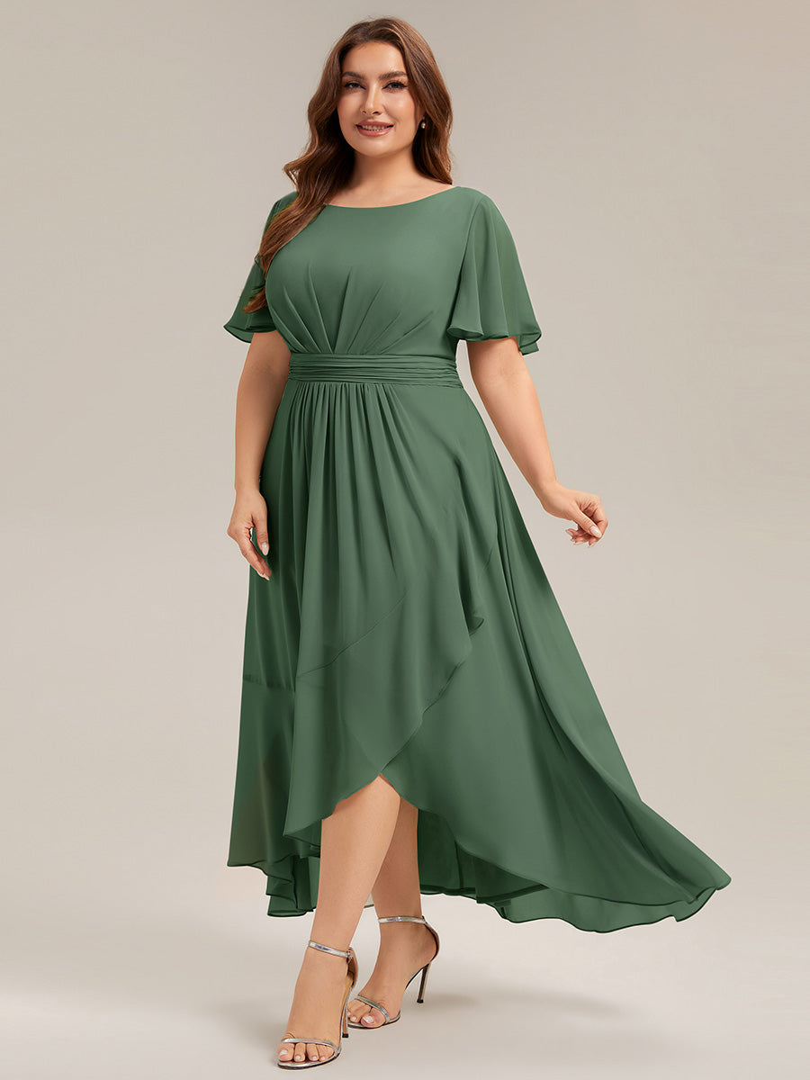 Chiffon Ruffle Short Sleeve Wedding Guest Dress