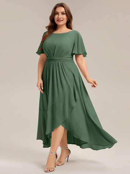 Chiffon Ruffle Short Sleeve Wedding Guest Dress
