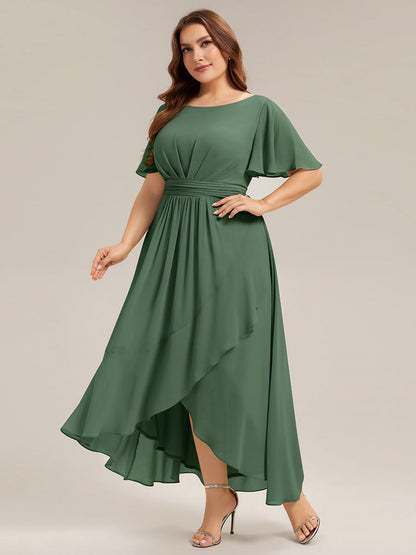 Chiffon Ruffle Short Sleeve Wedding Guest Dress