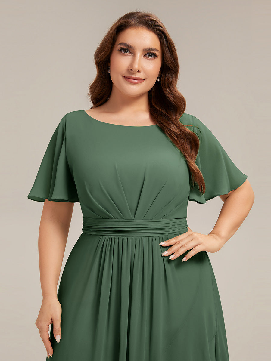 Chiffon Ruffle Short Sleeve Wedding Guest Dress