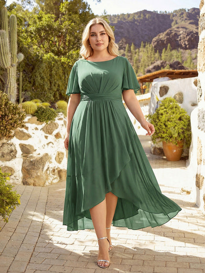 Chiffon Ruffle Short Sleeve Wedding Guest Dress