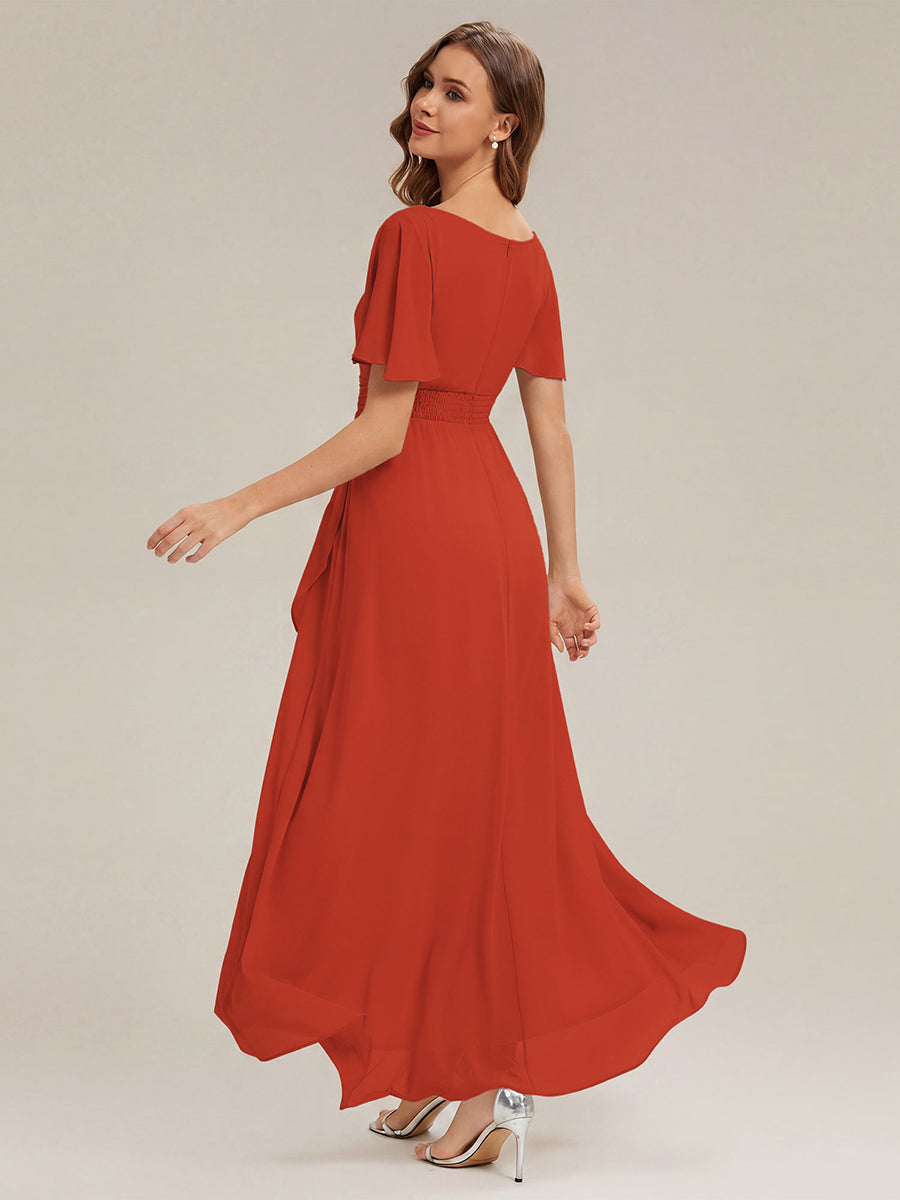 Chiffon Ruffle Short Sleeve Wedding Guest Dress