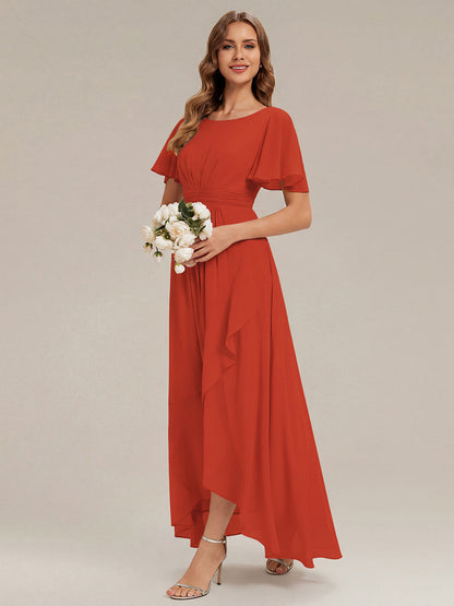 Chiffon Ruffle Short Sleeve Wedding Guest Dress