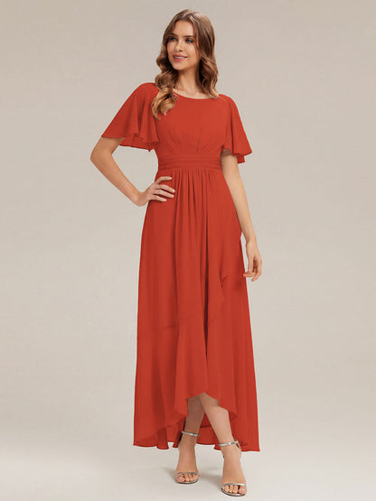 Chiffon Ruffle Short Sleeve Wedding Guest Dress
