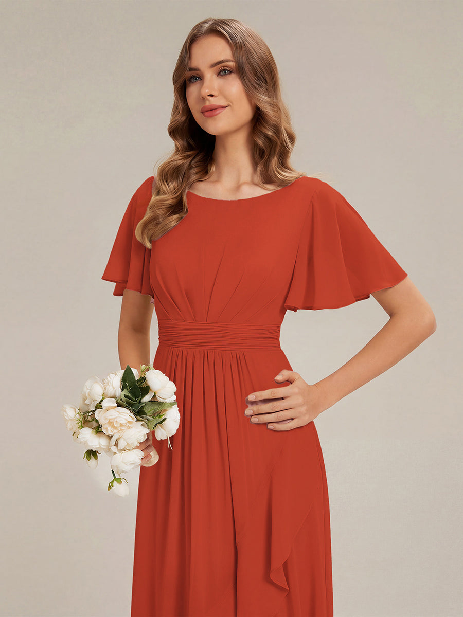 Chiffon Ruffle Short Sleeve Wedding Guest Dress