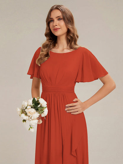Chiffon Ruffle Short Sleeve Wedding Guest Dress